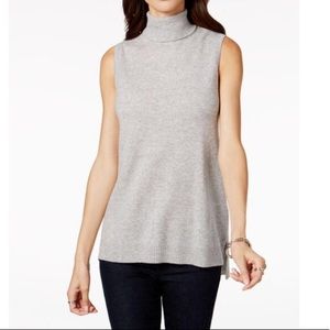 BEIGE 2-PLY 100% CASHMERE SLEEVELESS TURTLENECK